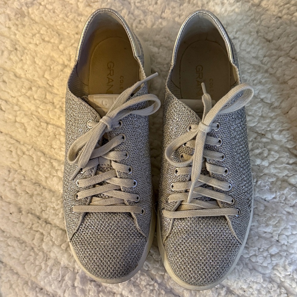 Cole Haan Silver Glitter Sneakers